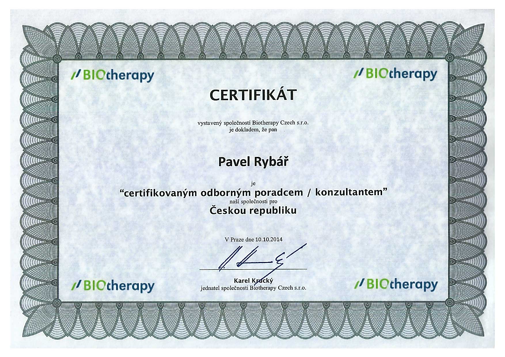 Biotherapy certifikát