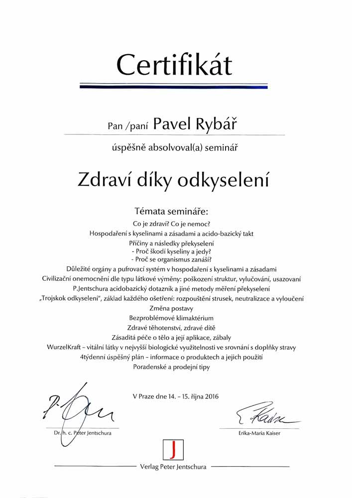 P. Jentschura certifikát