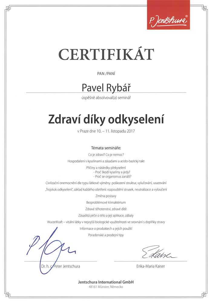 P. Jentschura certifikát